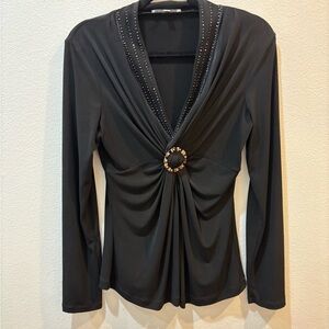 Alexandra Rosati Y2K Black Rhinestone Ring Top Size L whimsigoth going out top
